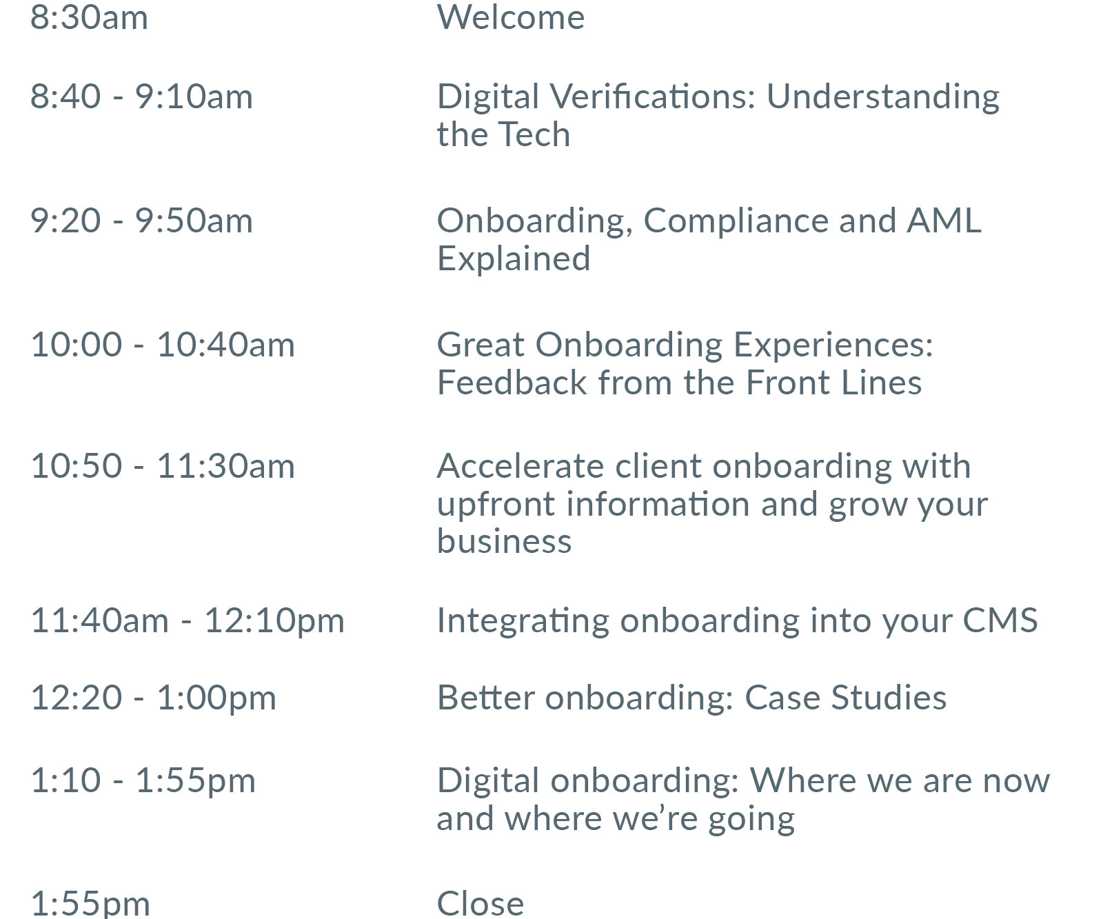 timetable of The Onboarding Summit agenda