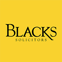 Blacks solicitors logo black text on yellow background