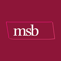 MSB solicitors logo lettermark white text on maroon background
